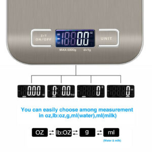 Digital Electronic Kitchen Food Diet Postal Scale Weight Balance 5KG 1g 11lb Kitchen Scales Stainless Steel Weighing For Food Diet Postal Balance Measuring LCD Precision Electronic 10
